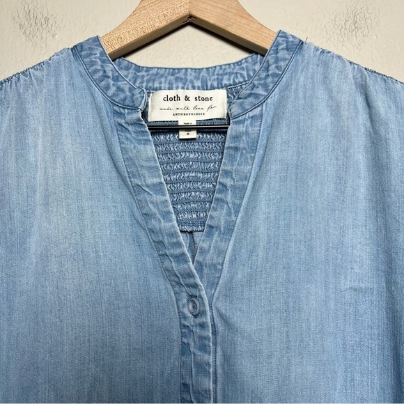 Cloth and Stone‎ Anthropologie Women Top Small Chambray Denim Light Blue Tencell - Picture 3 of 7